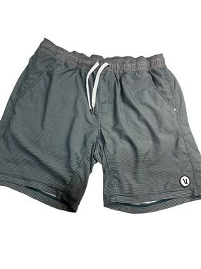 Vuori Slate Gray Micro-Striped Athletic Shorts